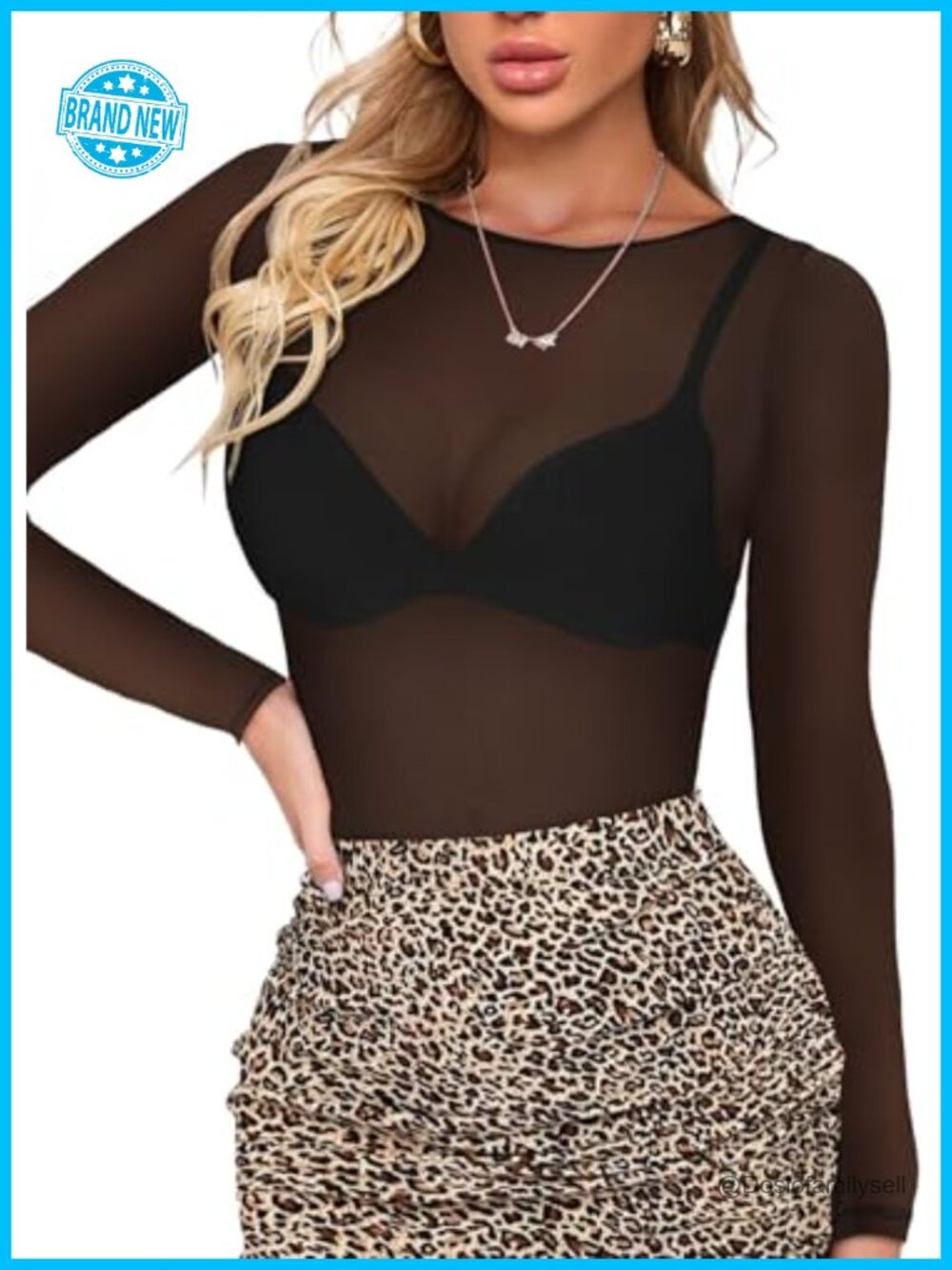 Women's Sheer Mesh Long Sleeve Top Bodycon See Through Blouse